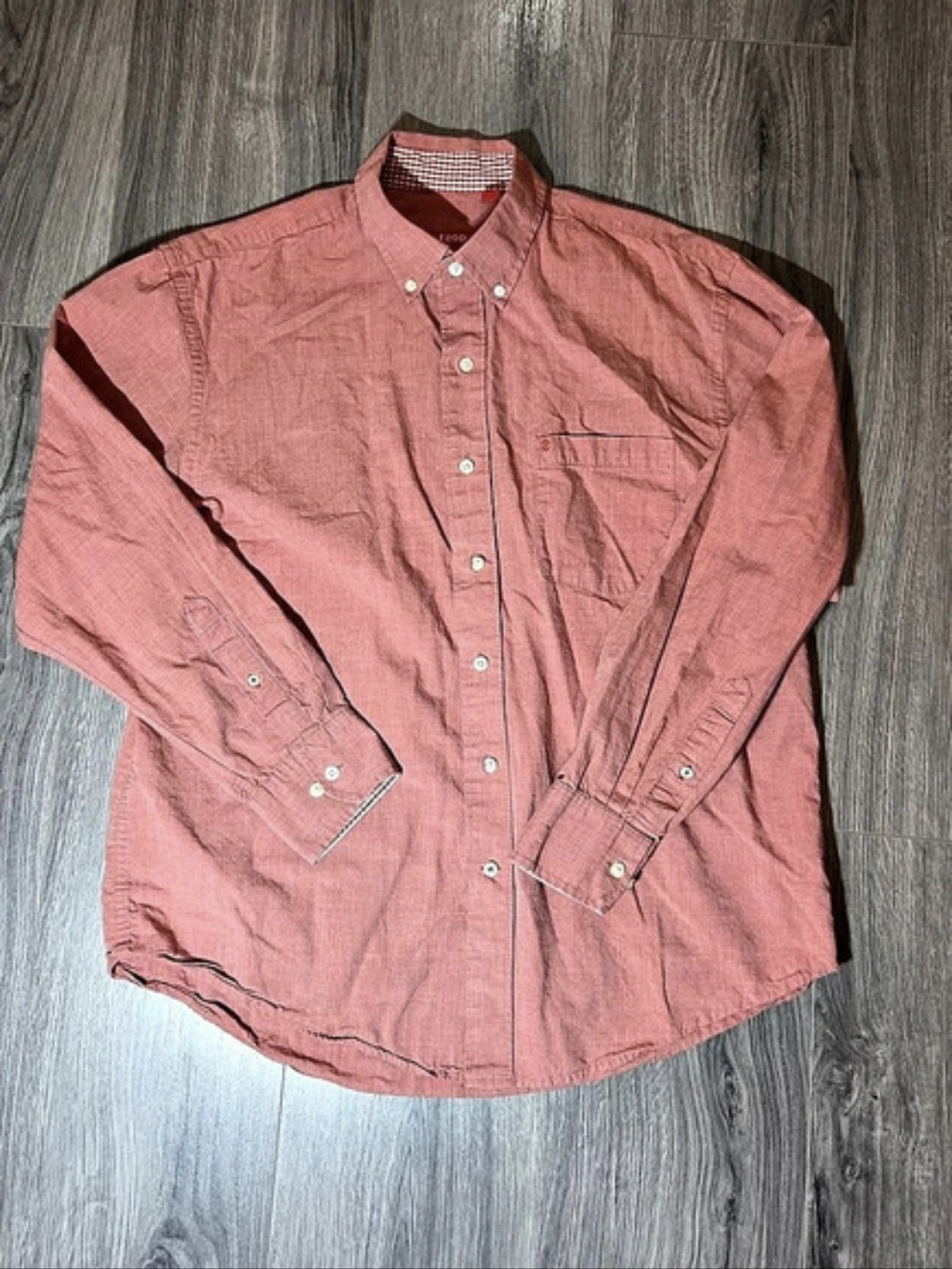 IZOD Gingham Casual Button Down Shirt in Pink & White Large